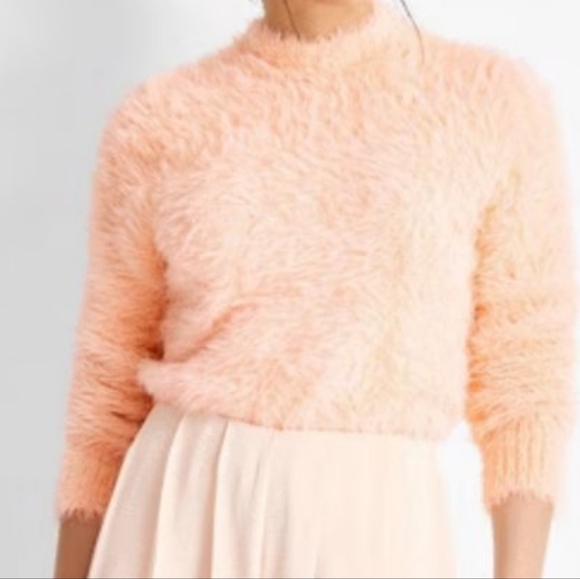 Future Collective Mock Neck Cropped Peach Color Fuzzy Sweater Size Large - Picture 2 of 10